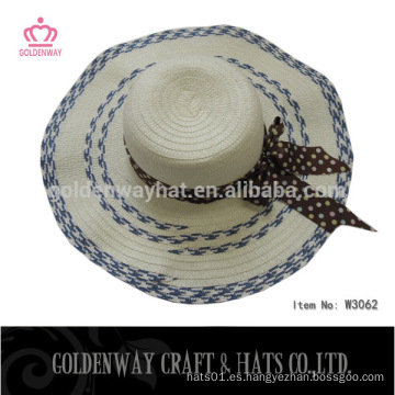 Señoras paja de ancho brim playa sombreros baratos con cinta de las mujeres decoración de la boda